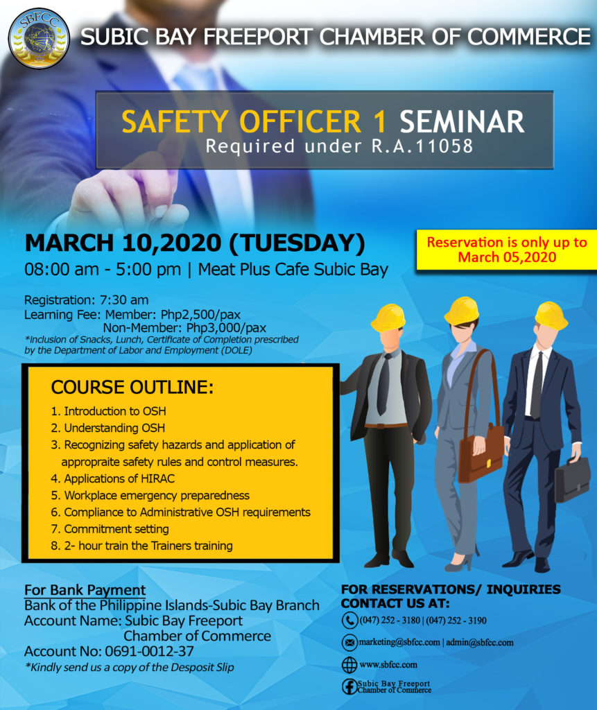 Safety Officer 1 Seminar Required By Ra 11058 Subic Bay Freeport Chamber Of Commerce 